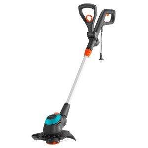 Gardena Elektro-Rasentrimmer EasyCut 450/25 mit Teleskopstiel, Frontgriff und Pflanzenschutzbügel in Schwarz, Silber.