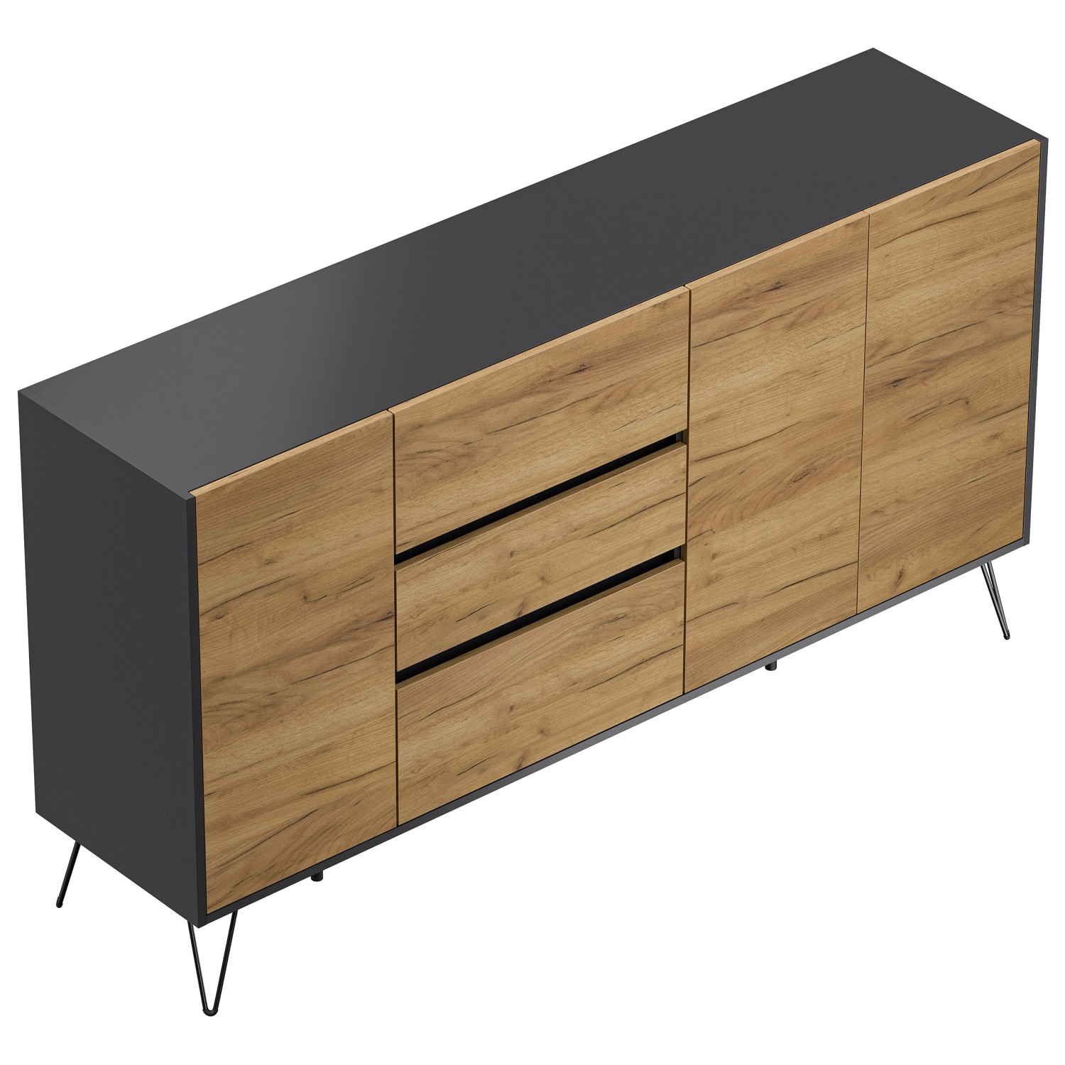 Posseik Sideboard Industrial Q 3 Schubladen 3 Türen 180 cm Grafit Eiche Fro günstig online kaufen