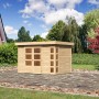 Karibu Holz-Gartenhaus Sölve, unbehandelt, mit Flachdach. Naturholz mit Doppeltür und Fenster.