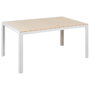 Rechteckiger Beliani Gartentisch COMO, beige-weiße Tischplatte und weißes Gestell, 150x90x74 cm.