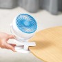 Livington GoFan Klimagerät, Tischventilator mit Clip in Weiß und Blau.