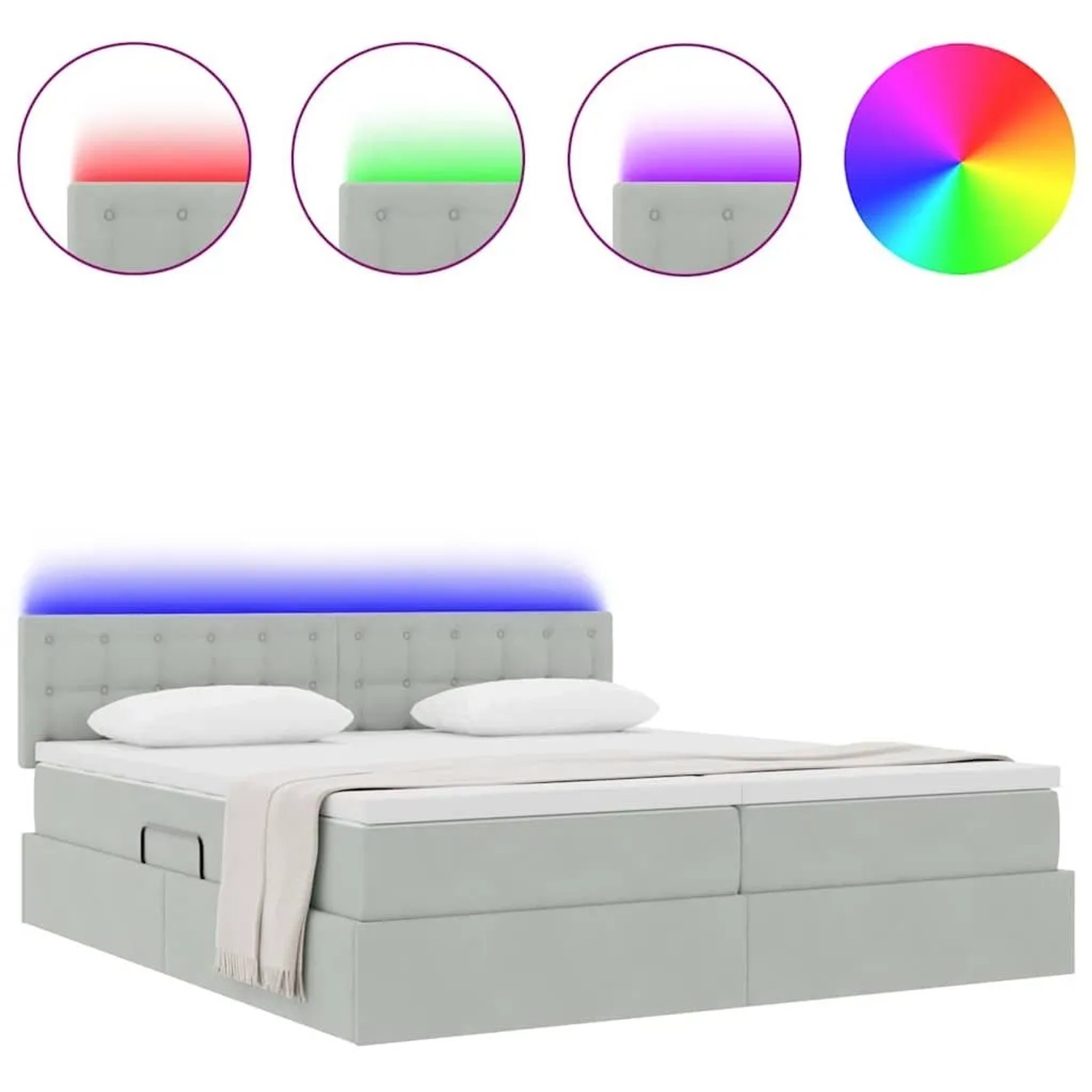 vidaXL Bett mit LED-Lichtleisten Hellgrau 200 x 200 cm Samt 3371639_4