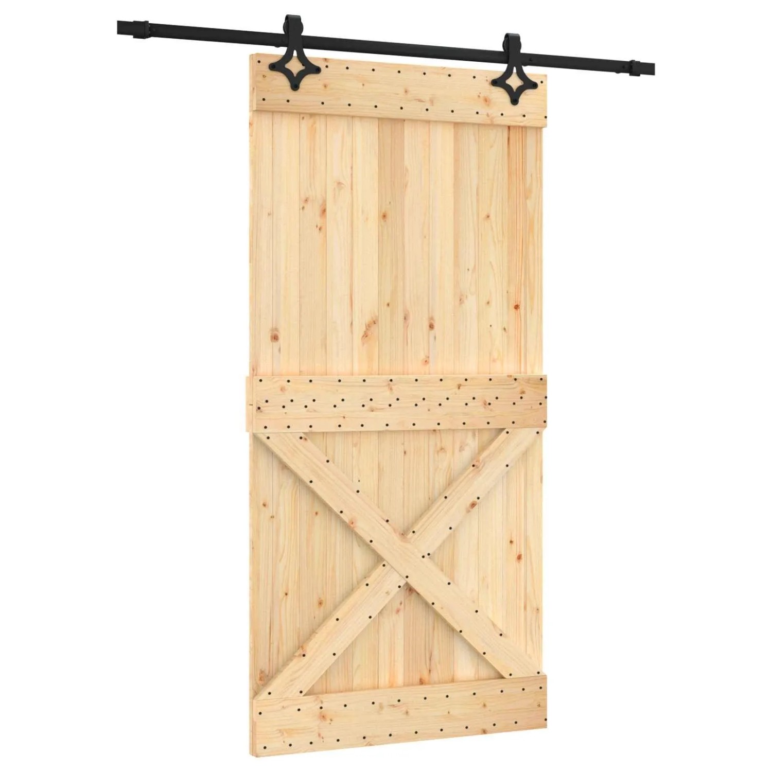 vidaXL Schiebetür Natur und Schwarz 100 x 210 cm Massivkiefer 3445078