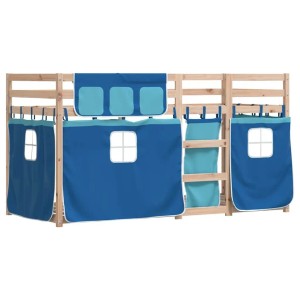 Blaues vidaXL Etagenbett 90x200 cm aus Kiefernholz mit Vorhängen für Kinder.