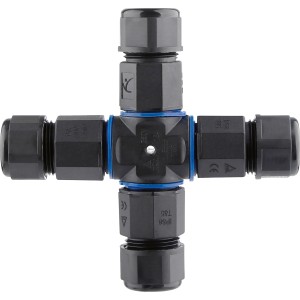 Schwarzer, wasserdichter 4-fach Stecker IP68 für Kabel von 0,75-1,5 mm².