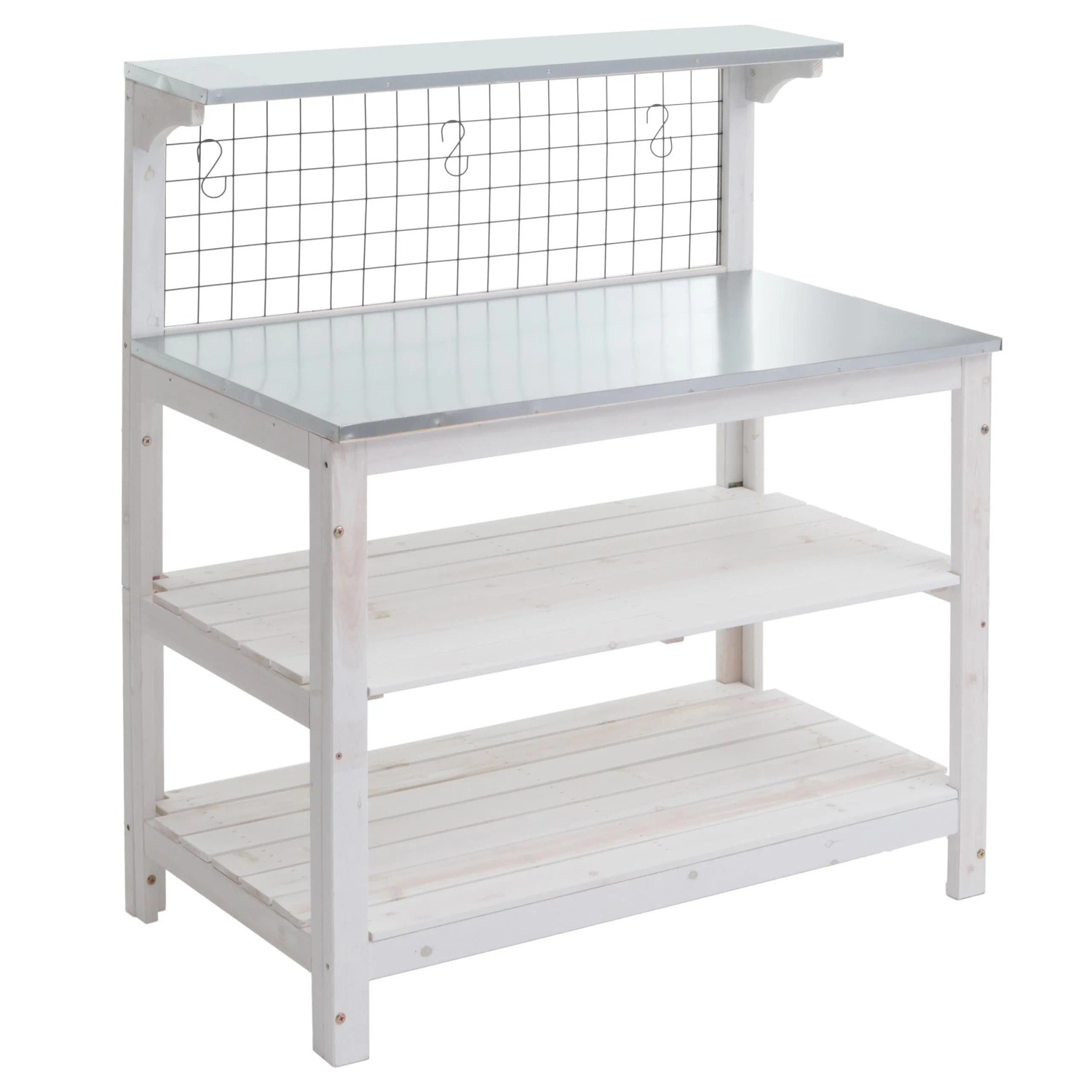 MCW Pflanztisch N55 Holz Verzinkte Platte 117x102x56cm Weiß