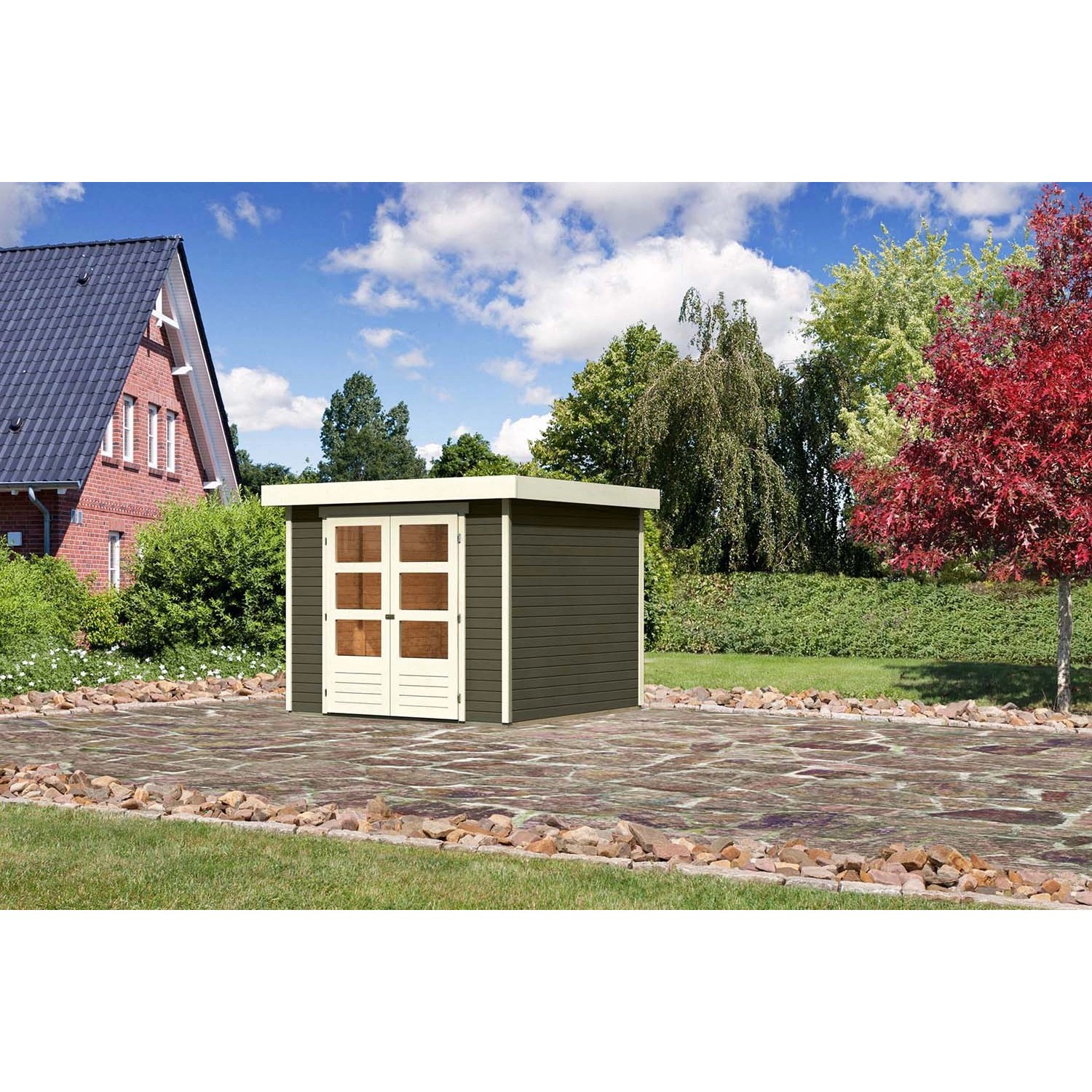 Karibu Holz-Gartenhaus Boras Terragrau Flachdach Lackiert 238 cm x 242 cm günstig online kaufen