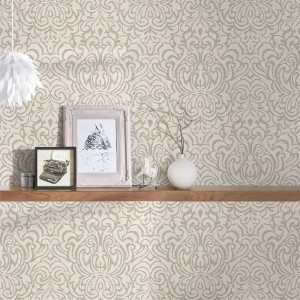 Bricoflor Barock Textiltapete in Creme/Grau mit elegantem Ornament Muster.