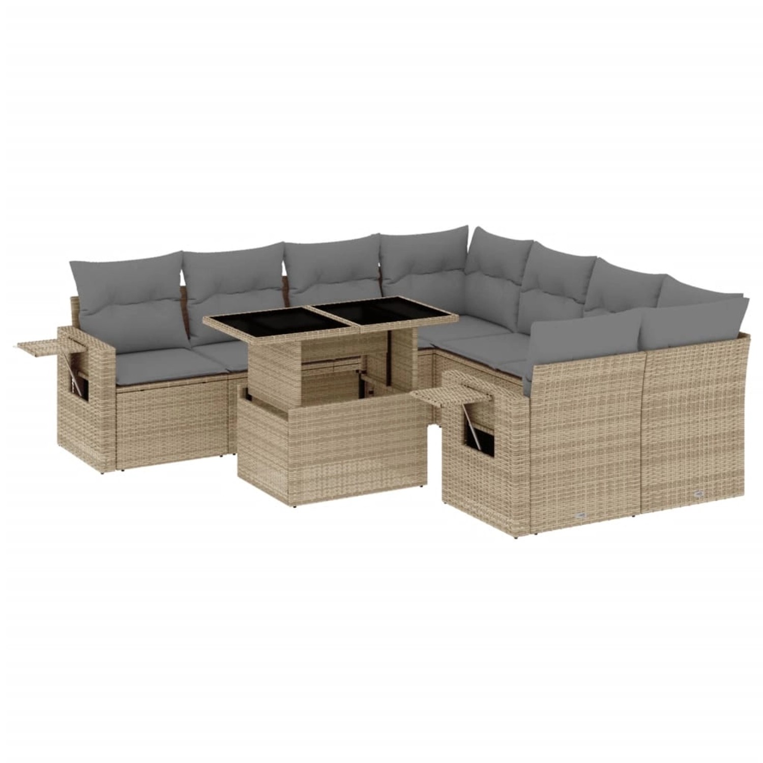 vidaXL 9-Tlg Garten-Sofagarnitur mit Kissen Beige Poly Rattan 3267799 günstig online kaufen