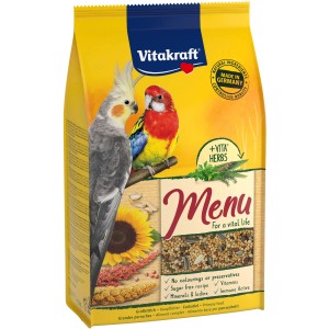 Vitakraft Menü Papageienfutter, 1kg Packung mit Großsittichen und Kräutern.