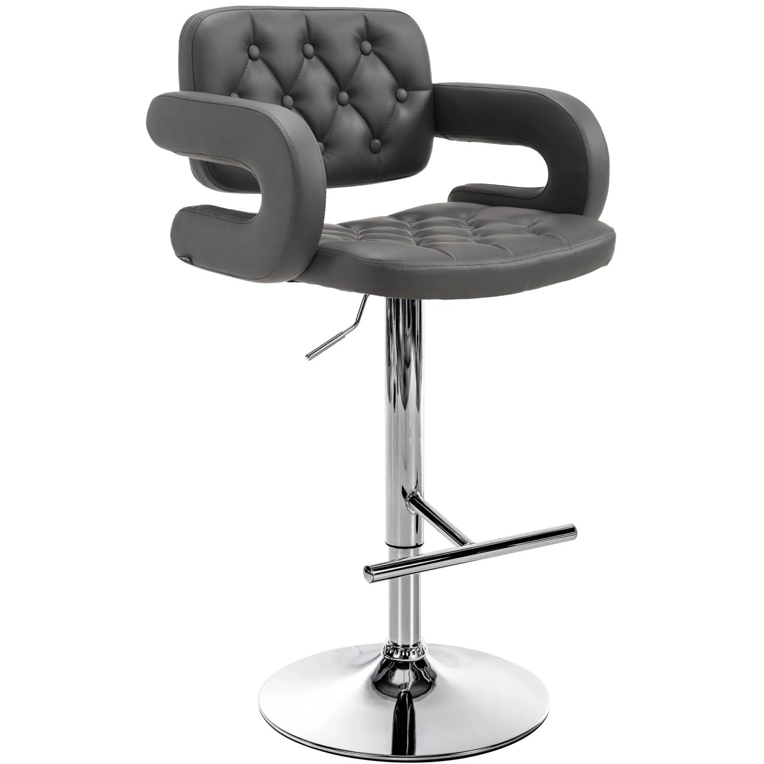 DELUKE Barhocker BURID Kunstleder Grau 62x55x103cm Silber Barstuhl Höhenverstellbar Mit Lehne Drehbar Tresenhocker Trese...