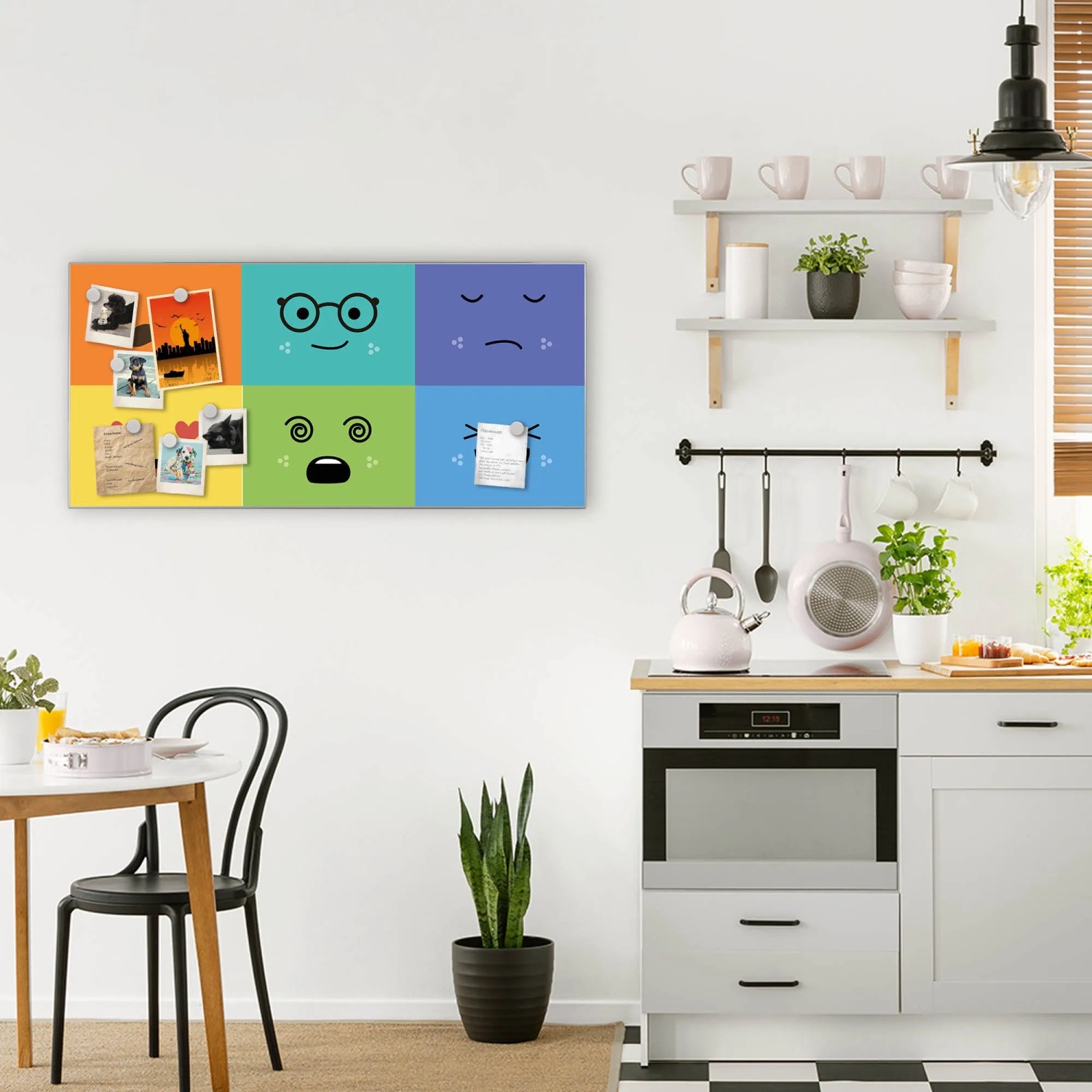 Banjado Magnettafel 78x37cm mit Motiv Neun Keinenasen in Küche, silberne Magnetwand mit Magneten.
