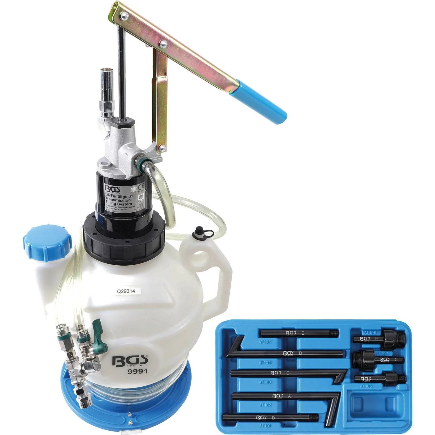 BGS Getriebeöl Befüllgerät Mit Handpumpe Mit Rücklaufsystem Mit 8 Adaptern 7 L 9991