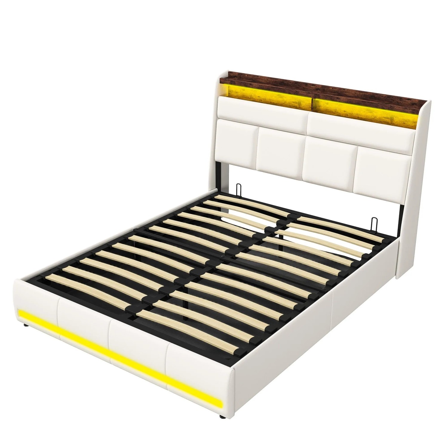 PXloue Doppelbettgestell Polsterbet Hydraulisch mit LED Ladefunktion in Wei günstig online kaufen