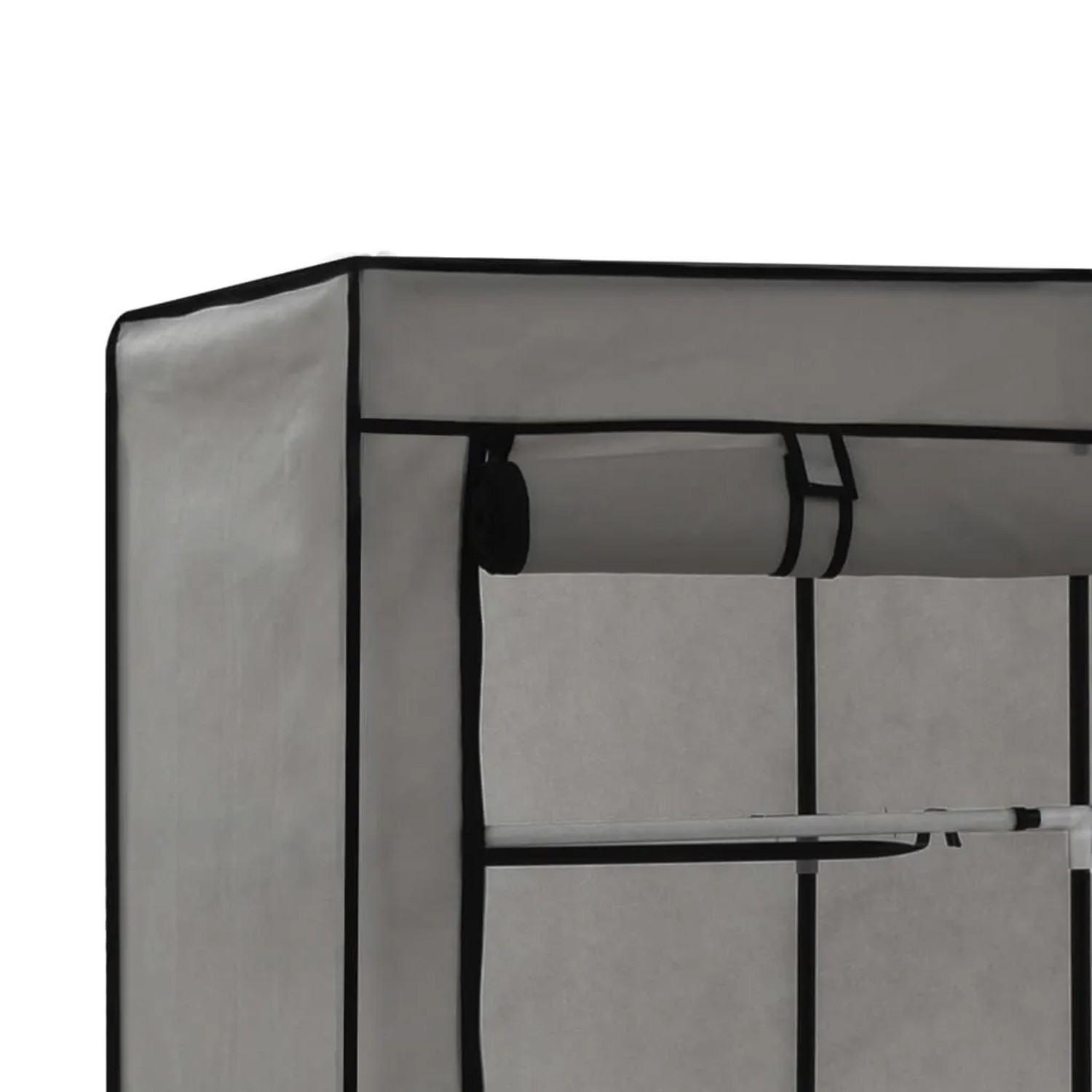 Detailansicht: Grauer vidaXL Kleiderschrank mit Stoffbezug, aufgerollt.