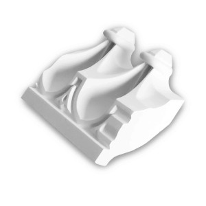 Musterstück einer weißen Eckleiste/Deckenleiste, ca. 10 cm lang.
