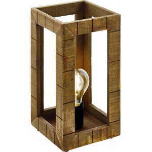 Eglo Takhira Tischleuchte in Schwarz-Braun: Designlampe mit Holzrahmen und Glühbirne.