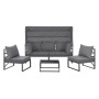 Graues Svita Maui Gartenmöbel Lounge Set mit Dach: Sofa, Sessel und Tisch für Outdoor-Entspannung.