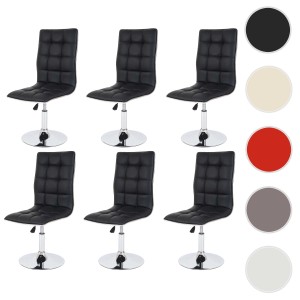 6er-Set: Schwarze MCW Esszimmerstühle C41 aus Kunstleder mit Chromfuß.