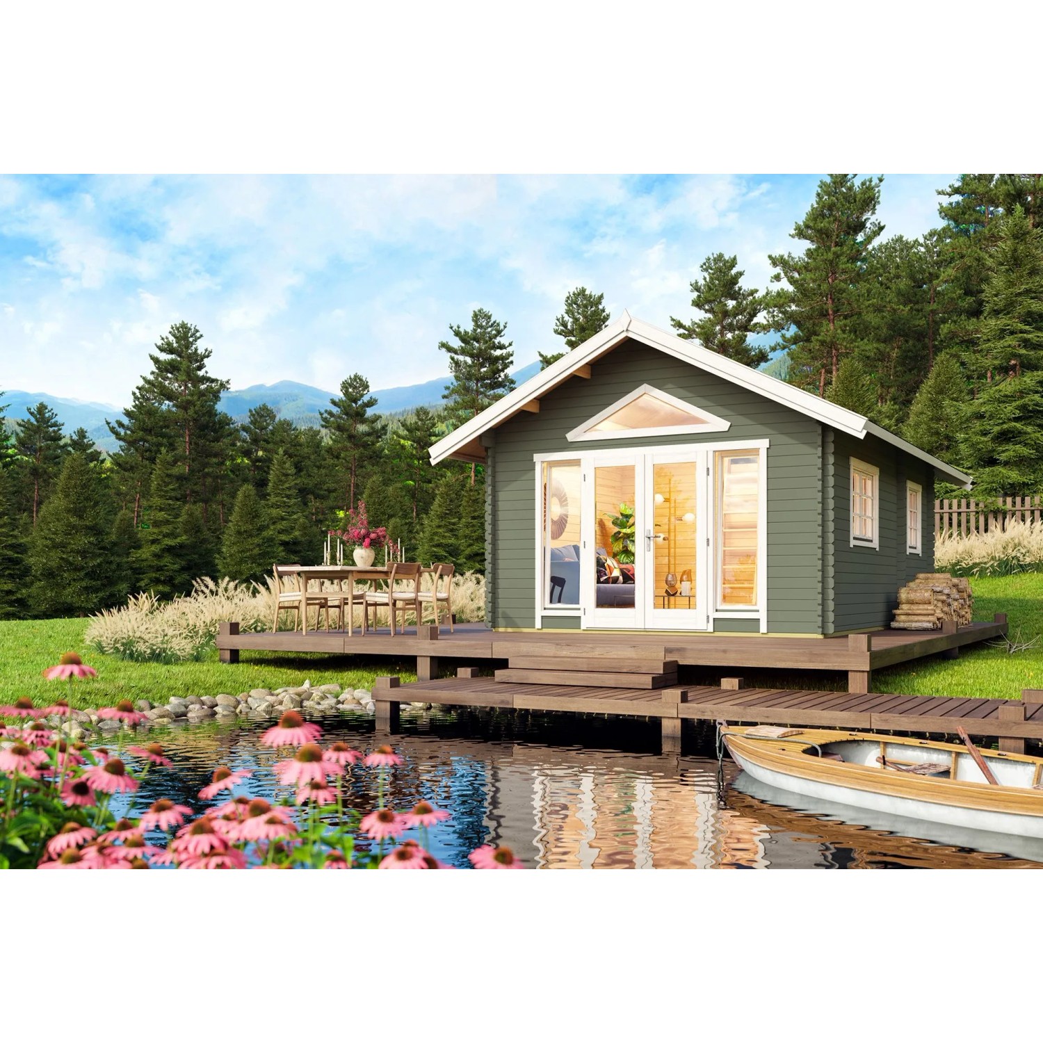 Lasita Gartenhaus Caroline 2.2 Grau-Grün 390 cm x 575 cm