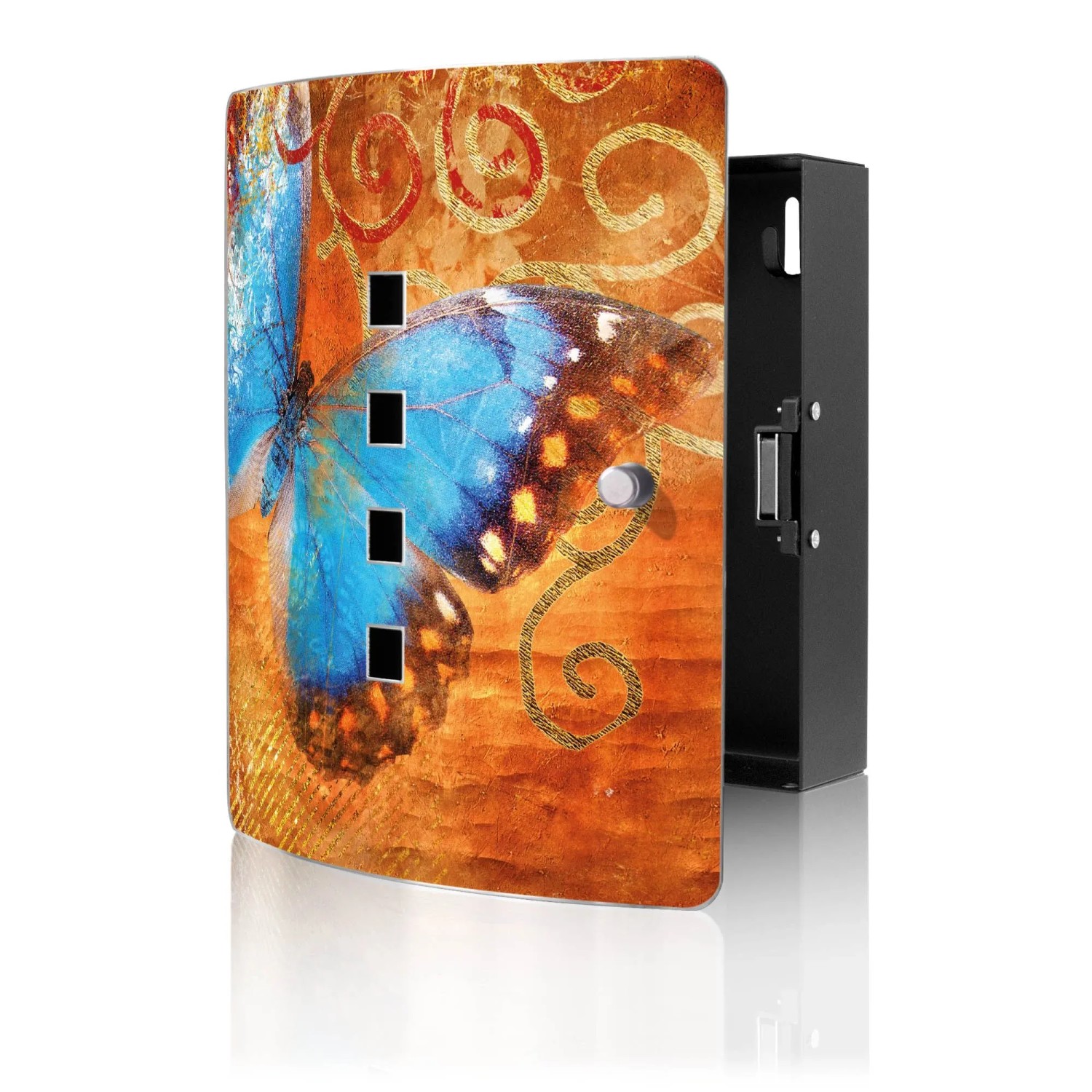 Banjado Design Schlüsselkasten Aus Edelstahl Für 10 Schlüssel 24x21,5x7cm Mit Magnetverschluss Motiv Schmetterling
