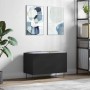 Schwarzer vidaXL Plattenschrank (74,5x38x48 cm) aus Holzwerkstoff im Wohnzimmer.