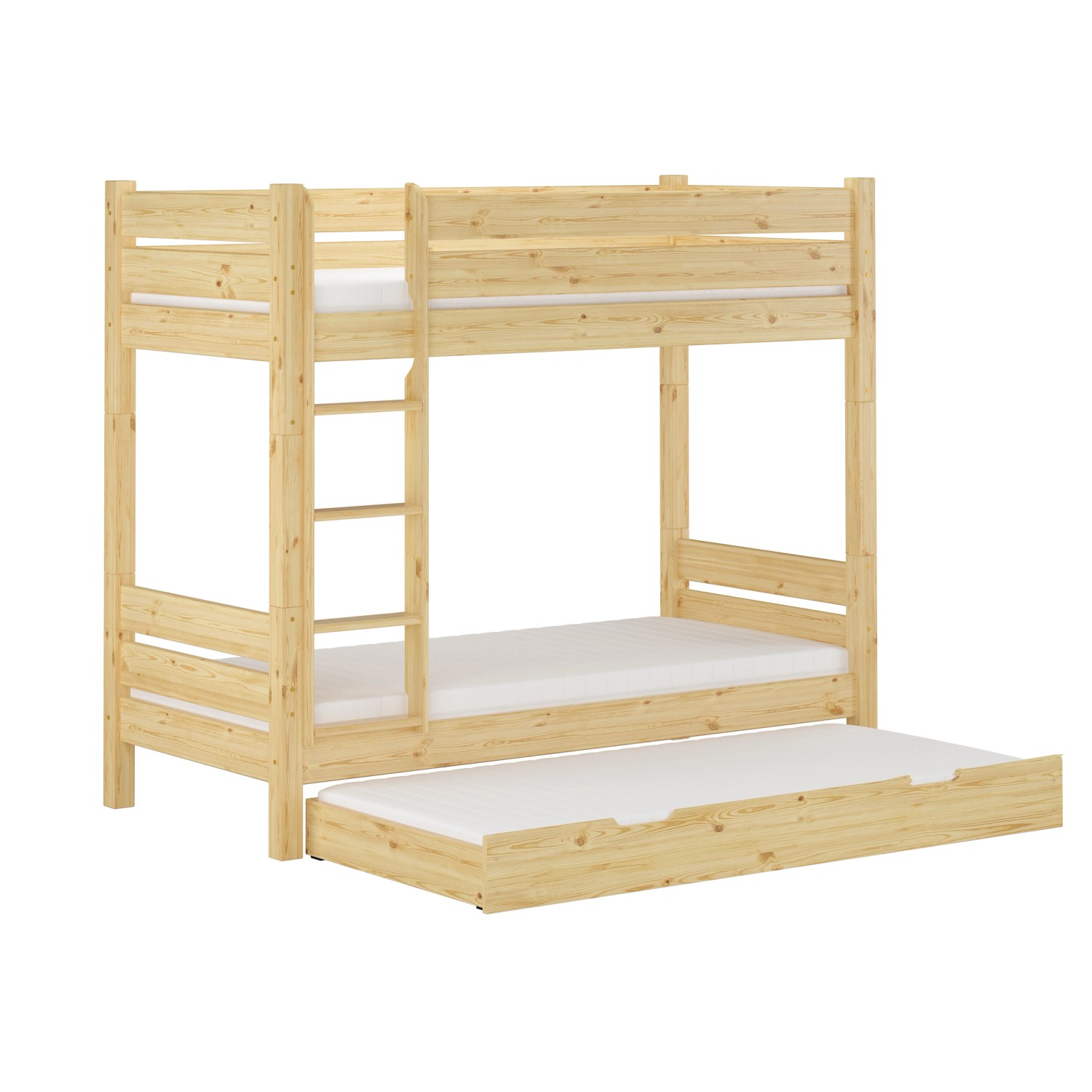 Extra stabiles Etagenbett aus Holz mit Rollrost und Bettkasten für Jugend und Erwachsene.