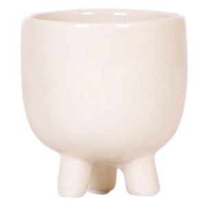 Weißer Keramik-Übertopf Gummy Travertine, 6x5 cm, mit Füßen.