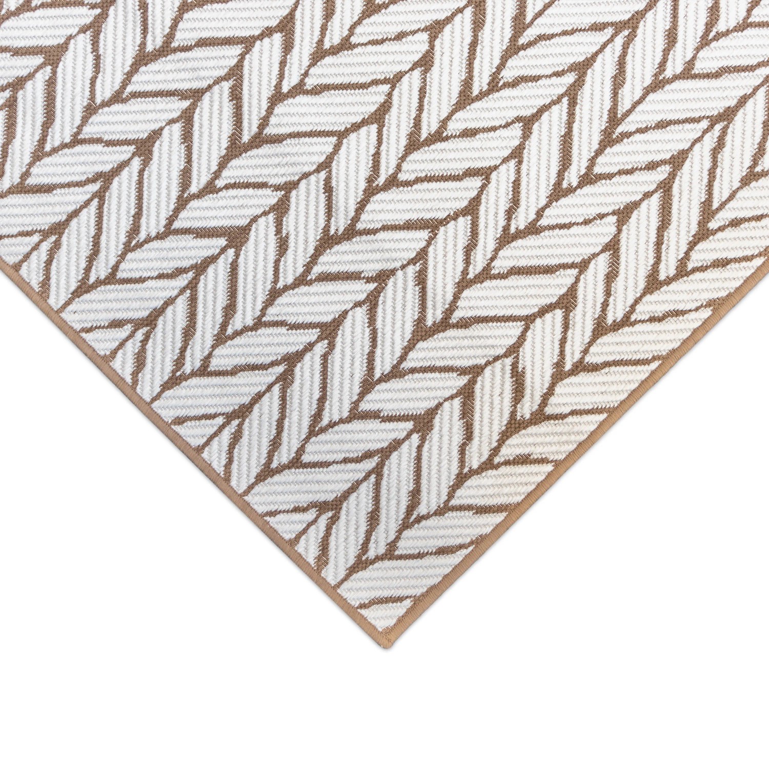 Braun-weißer Primaflor In- & Outdoorteppich mit Zopfmuster, 160x220 cm.
