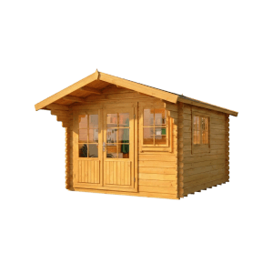 Alpholz Holz-Gartenhaus Gabriel, Pinie imprägniert, 28mm Wandstärke. Geräumiges Gartenhaus mit Doppeltür & Fenstern.