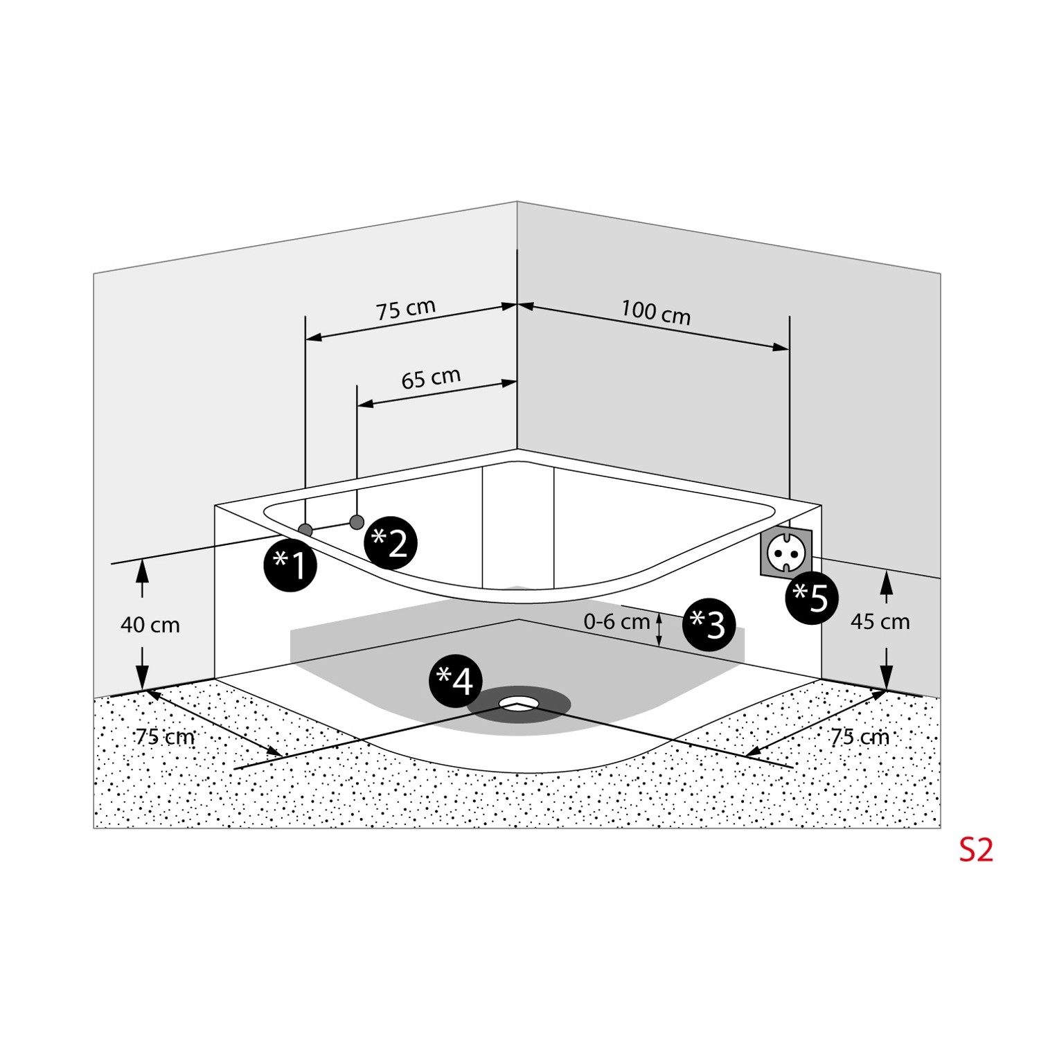 Maße der AquaVapore Dampfdusche K70-WS-EH-EC 150x150cm mit Tür, Schemazeichnung.