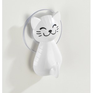 Wenko Saughaken Katze Weiß, Handtuchhalter mit Saugnapf, einfache Montage.