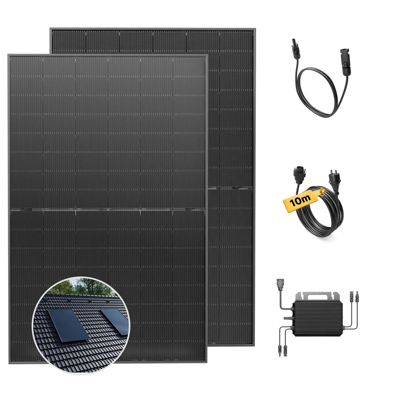 Solakon Balkonkraftwerk 900W Solaranlage mit Ziegeldach Halterung Einzelmontage Steckerfertig Komplettset Photovoltaik 800W Kabellänge 10m