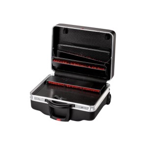 Offener, schwarzer PARAT Werkzeugkoffer CLASSIC KingSize Roll Neo CP-7 mit Werkzeug-Einsätzen.