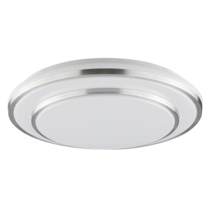 Moderne LED-Deckenleuchte Nivaro, silber-weiß, Ø 39 cm. Runde Form, Kunststoff und Metall.