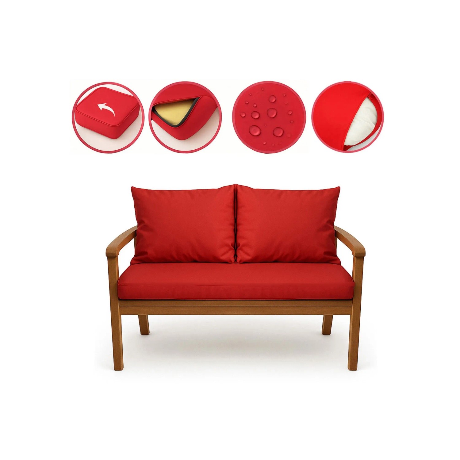 Rotes Setgarden Mix Bench Kissen für 2-Sitzer Gartenbank, 100x60 + 2x50x56cm.