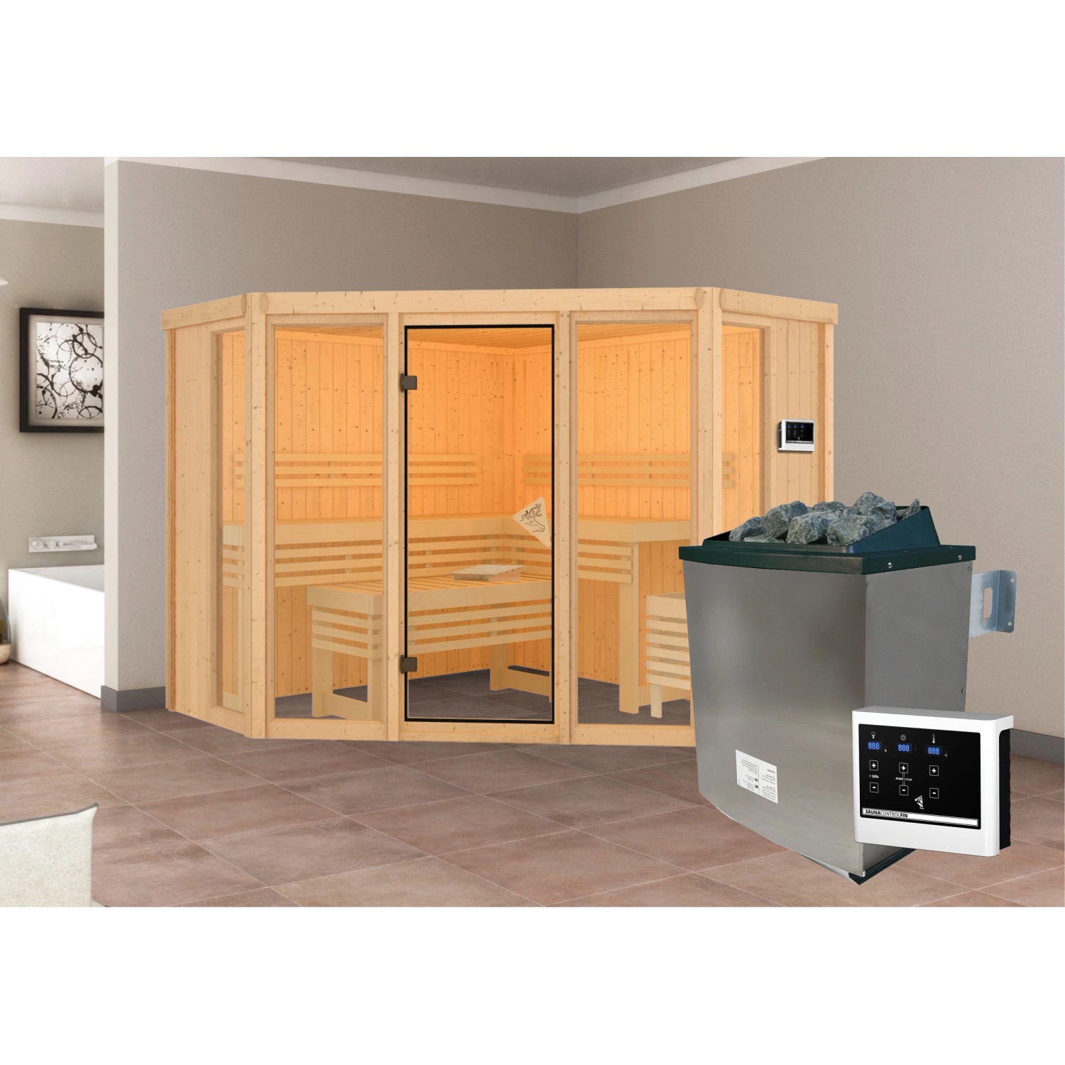 Karibu Sauna Anea 2 mit Ofen externe Stg.Natur