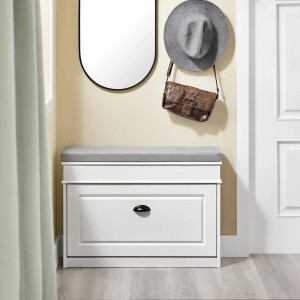 SoBuy Schuhbank mit Sitzkissen Schuhregal Schmal Sitzbank für Flur Weiß 75x51x24cm FSR82-L-WG