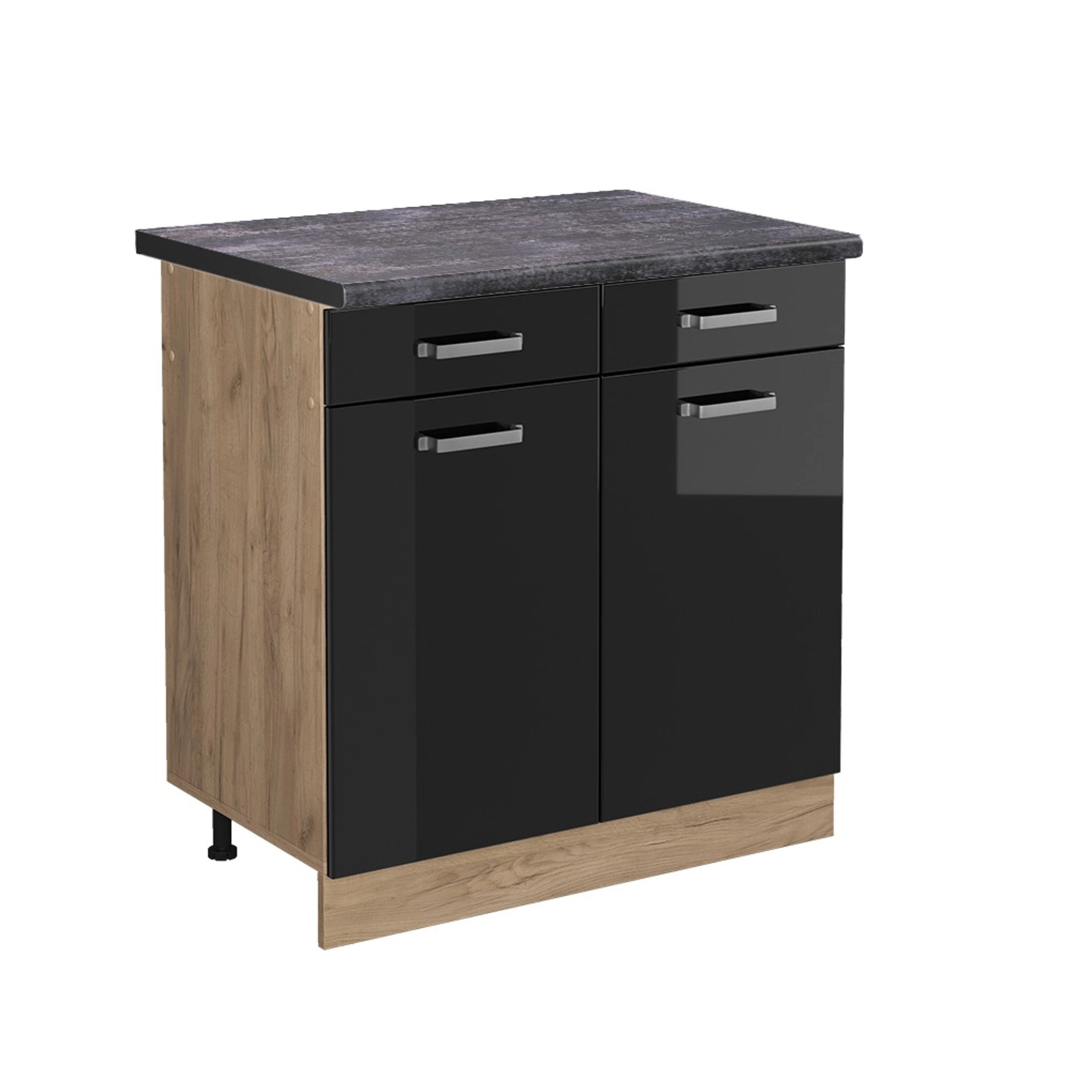 Thumbnail - Vicco Küchenunterschrank R-Line Schwarz Hochglanz/Goldkraft Eiche 80 cm AP Anthrazit