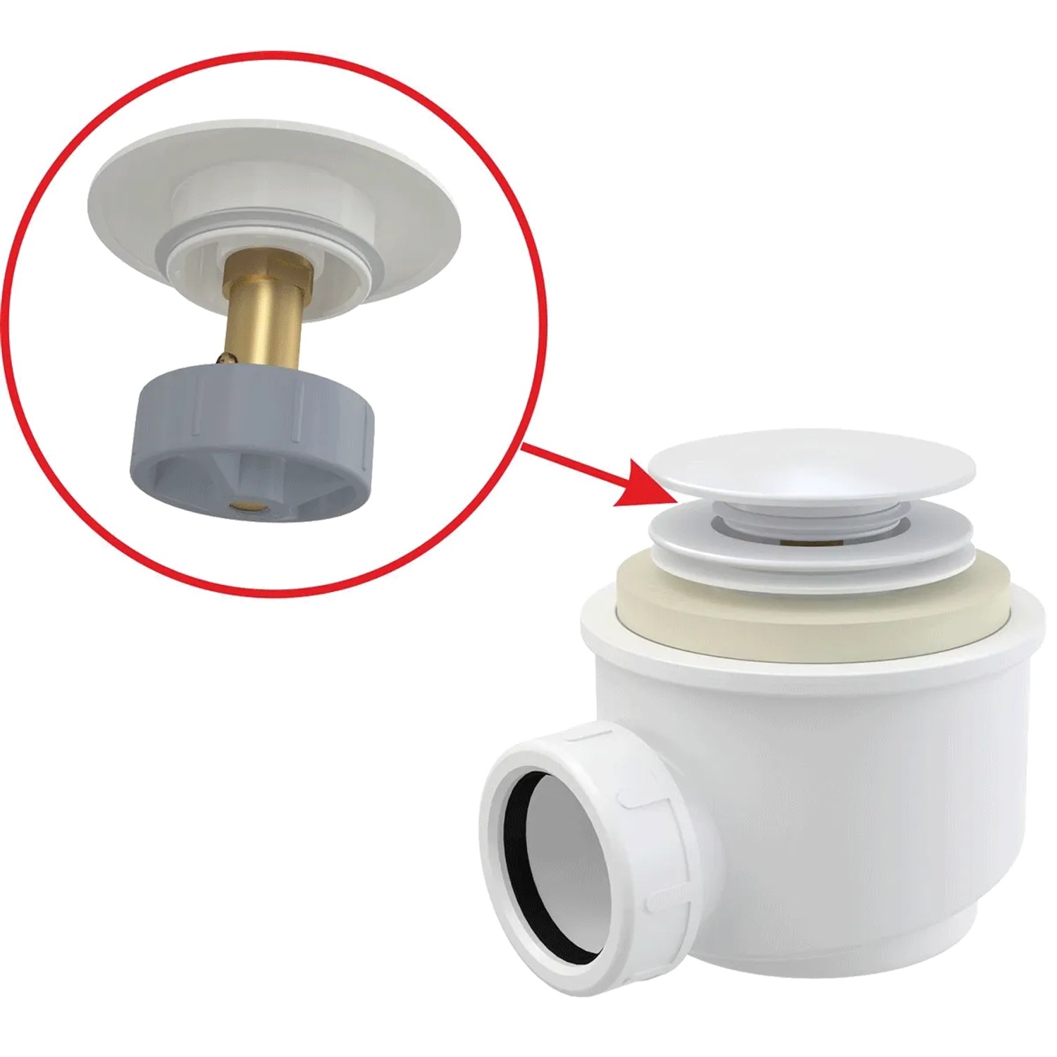 Alcadrain Ablaufgarnitur CLICK/CLACK für Duschwannen Ø 50 mm, DN 40, Weiß-Glanz