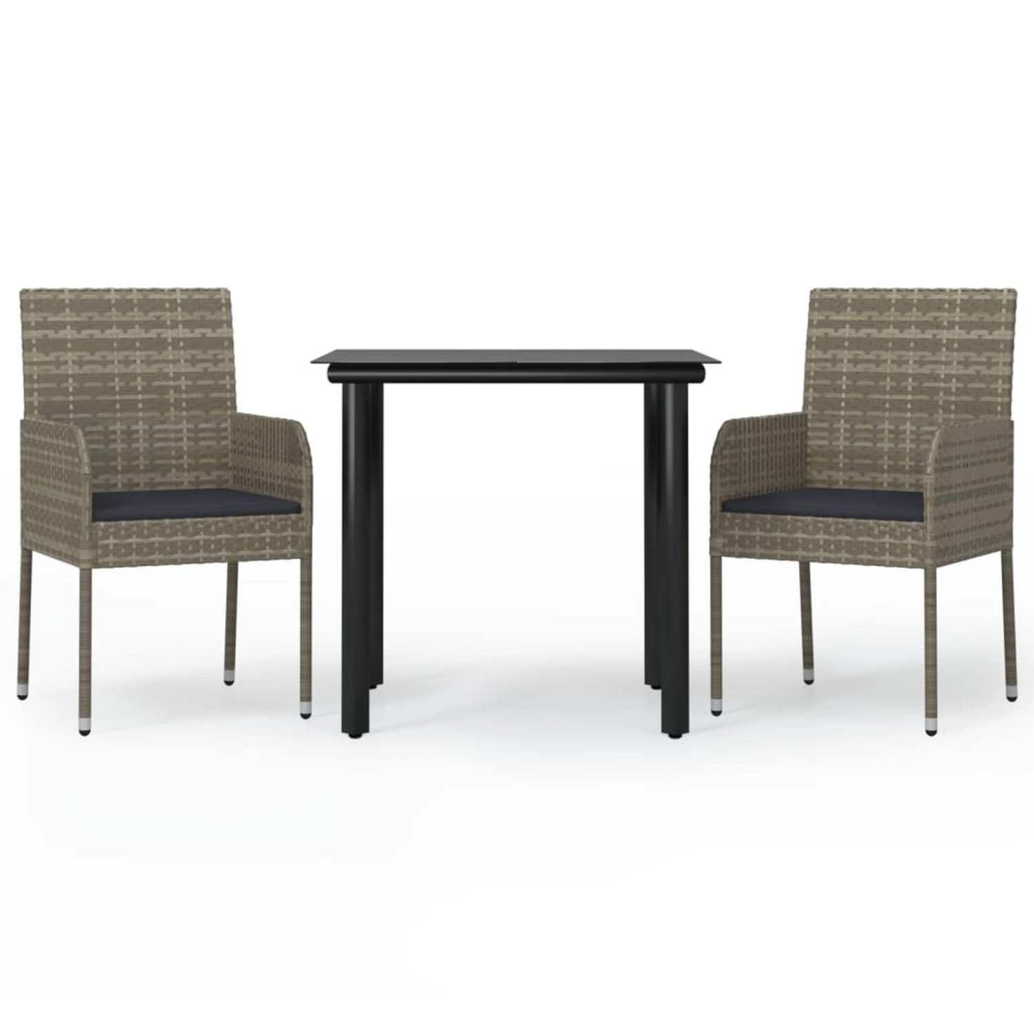 vidaXL 3-Tlg Garten-Essgruppe mit Kissen Schwarz und Grau Poly Rattan 3185161