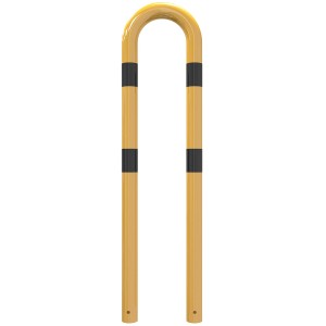 Gelb-schwarzer Schake Rammschutzbügel aus Stahlrohr, 400x1150 mm, für Baugeräte.