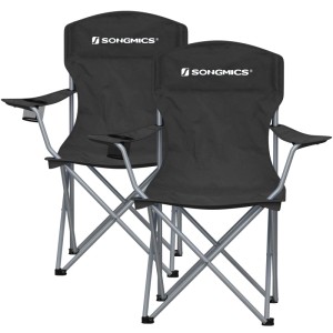 Songmics Campingstuhl Set, 2 faltbare, schwarze Outdoor-Stühle mit Getränkehalter.