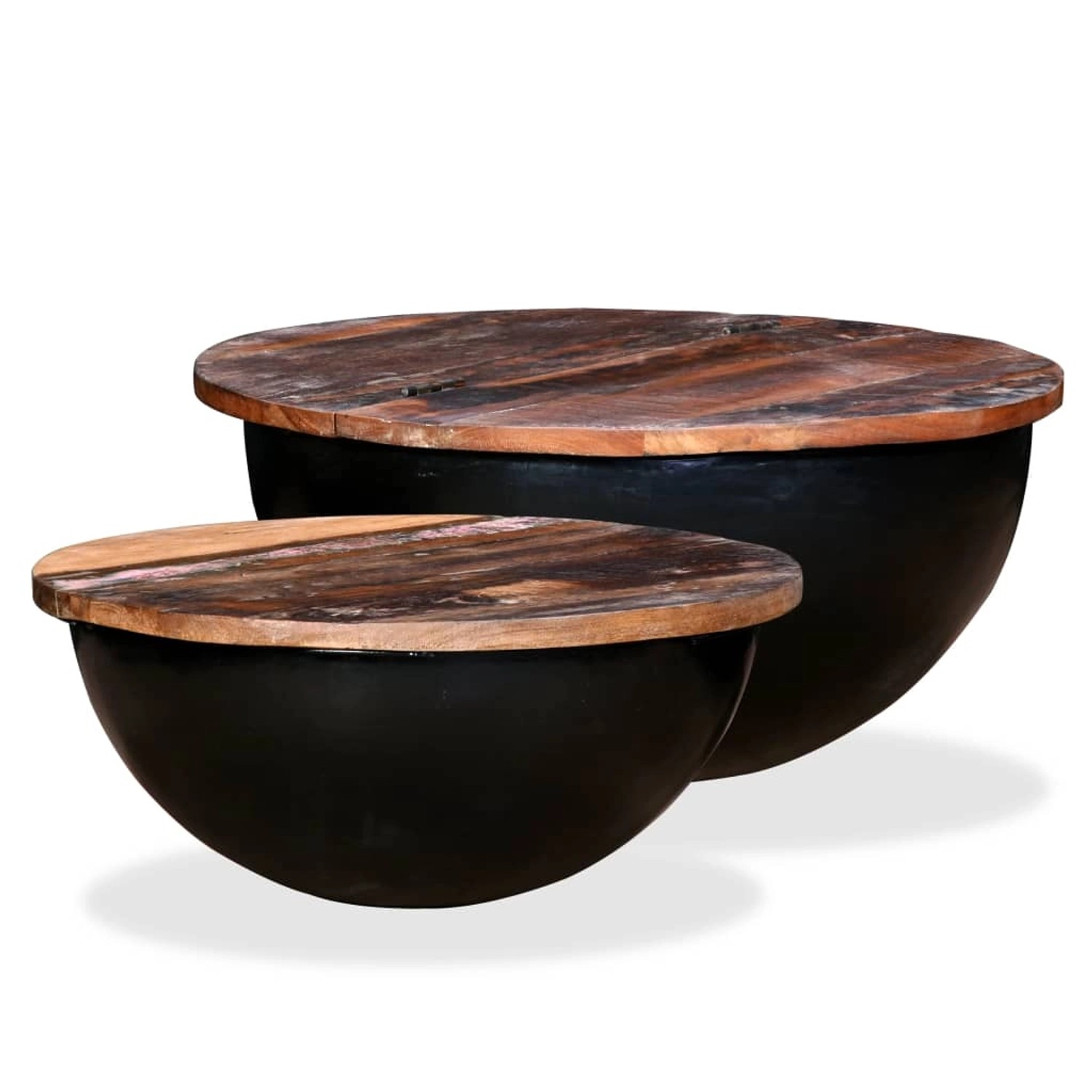 vidaXL Couchtisch-Set 2tlg. Altholz Massiv Schwarz Schüsselform 245257 günstig online kaufen