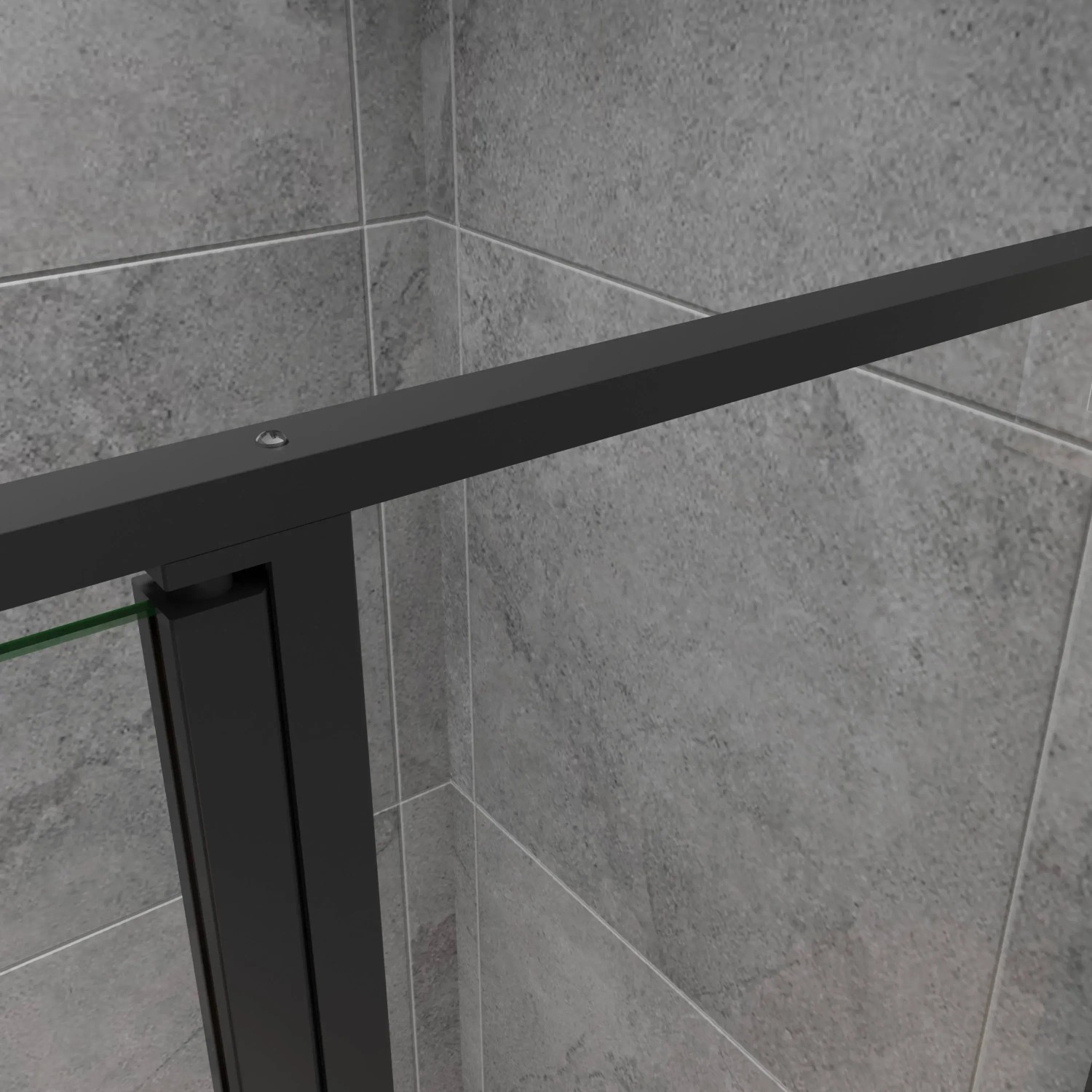 Detailaufnahme: Schwarze AICA Duschkabine mit Drehtür und 6mm Nanoglas Duschwand.