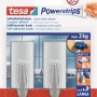 Tesa Selbstklebehaken, 2er-Pack, Chrom matt, eckig, mit 4 Powerstrips Large. Hält bis zu 2 kg.
