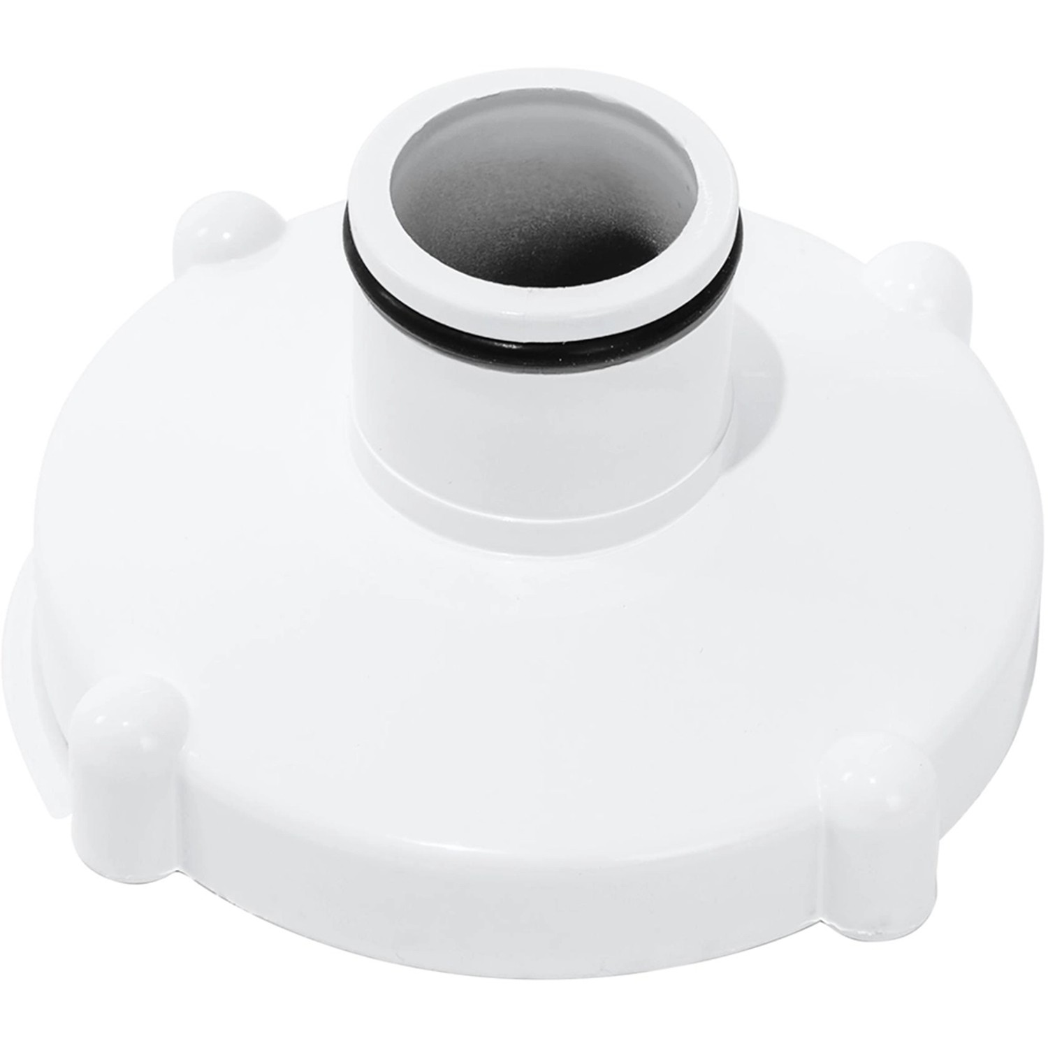 Weißer Adapter für Flowclear Aquasweeper Poolsauger, Detailaufnahme.