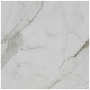 Weiße, glänzende Feinsteinzeug Bodenfliese, 58x58 cm, mit Marmor Optik.