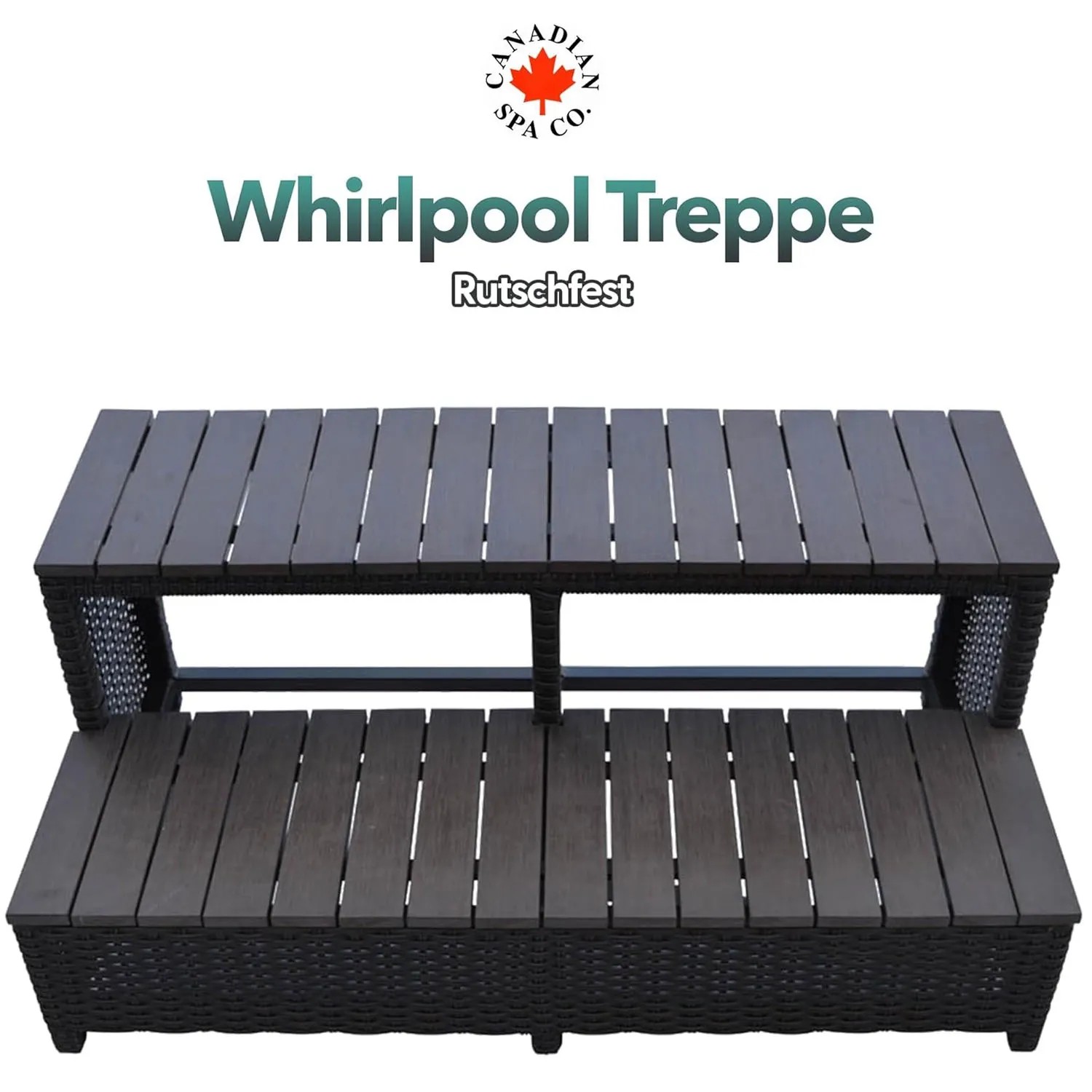Braune Canadian Spa Rattantreppe für Whirlpool, 2-stufig, rutschfest, 106x56x43cm.