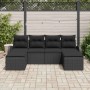 Schwarzes 6-tlg. vidaXL Garten-Sofa-Set aus Poly Rattan mit Kissen für Garten oder Terrasse.